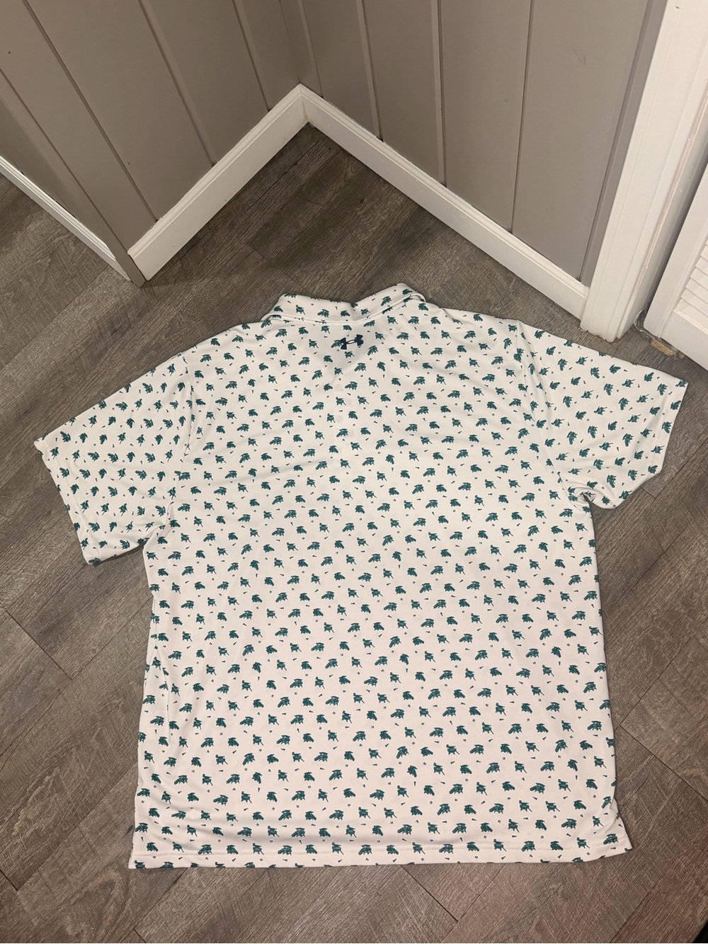 Under Armour White Polo with Green Micro Print - Men’s Short Sleeve 3XL - Picture 7 of 10